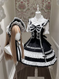 Monochrome Snowflake Cotton JSK Dress with Ruffle Trim - image 1