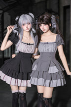 Square Collar Off Shoulder Short Sleeves Triple-Layered Bow Vintage Cool Lolita Dress - image 7