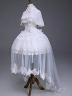 White Hime Lolita Elegant JSK Dress Cape Brooch and High-Low Overlay Set - image 1