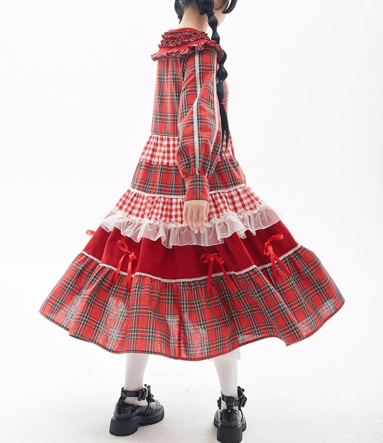 Vintage Lolita OP Dress Red Lolita Plaid Dress for Spring Summer - image 18