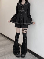 Black Sailor-Collar Jirai Kei Dress, Shorts and Tie Set - image 12