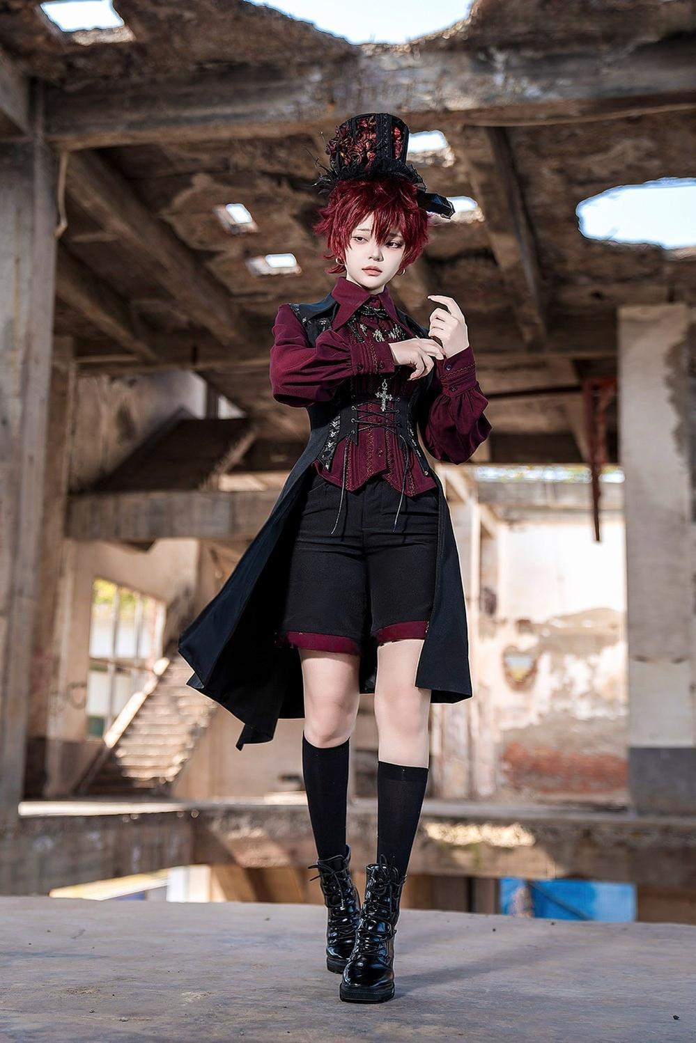 Red and Black 4.0 - Ouji Lolita Long Vest & Red Blouse - image 8