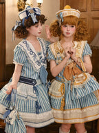 Antique Sailor Bear Blue Stripe Low Waist Lolita OP Dress - image 25