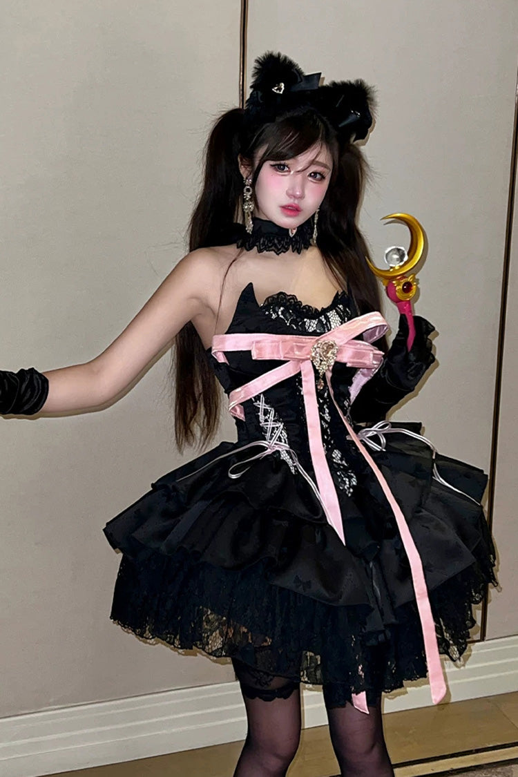 Kitten Sweetheart - Multi-Layered Ruffled Bow Lace-Up Princess Ballet Gothic Lolita JSK Dress - image 8