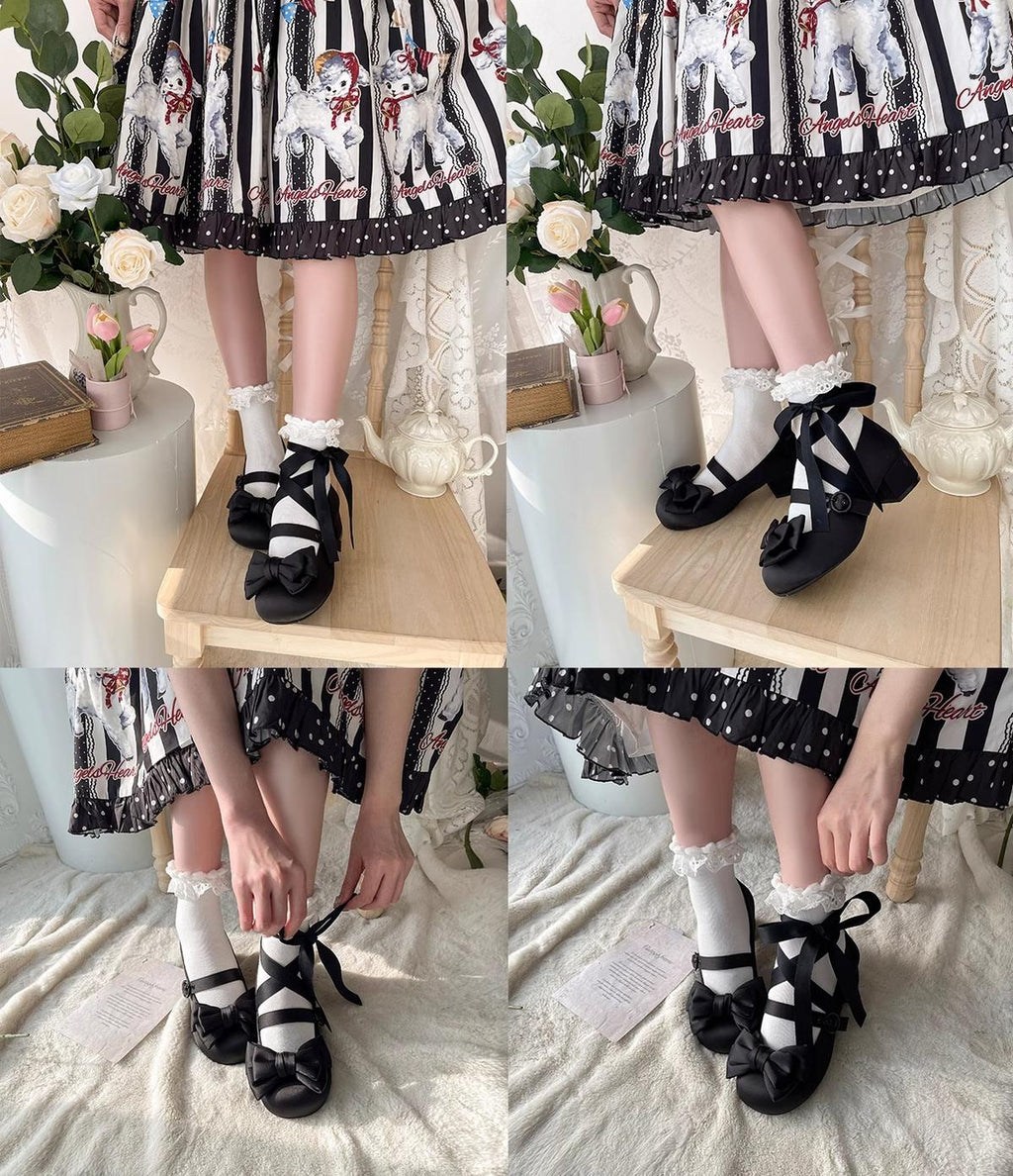 Sissi Satin Bow Sweet Lolita Low Heels - image 9