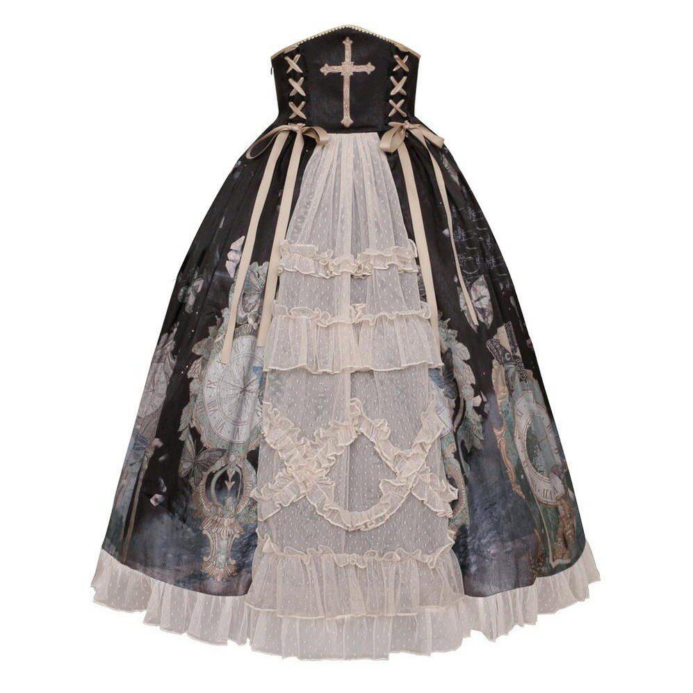 Clock Butterfly - Gothic Lolita Printed Blouse and Corset Skirt Set - image 6