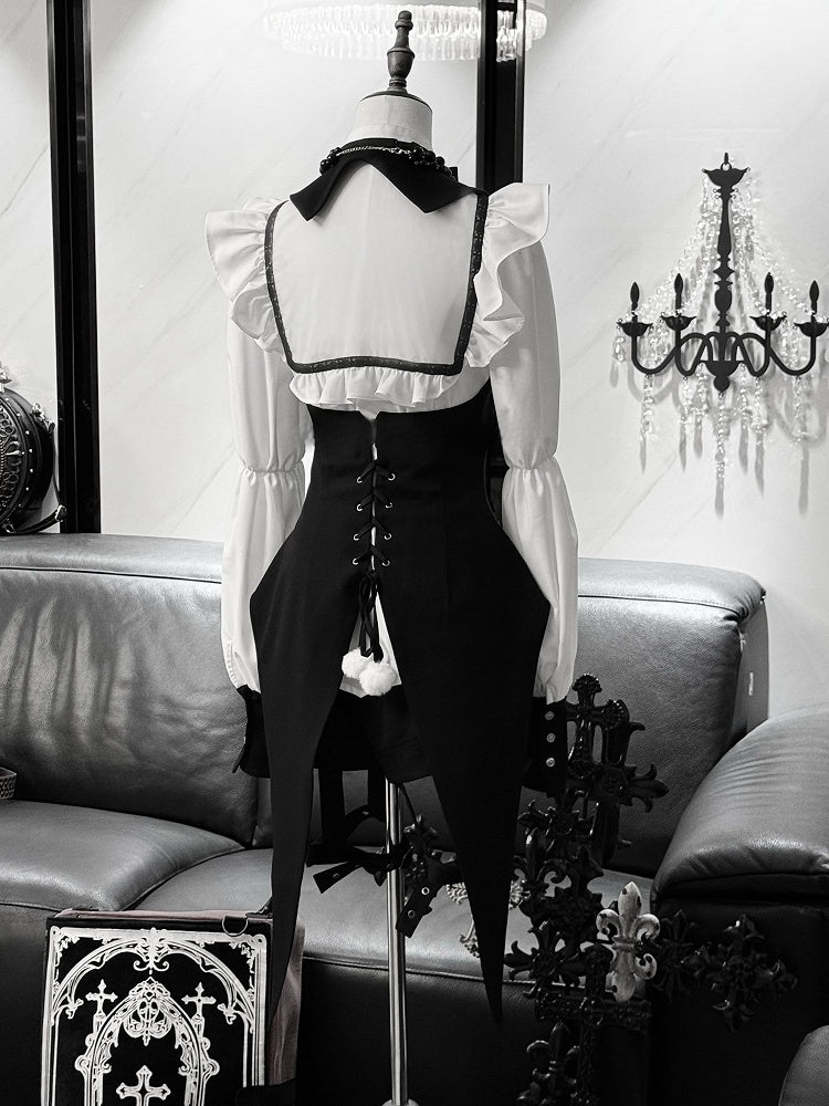 Gothic Tailcoat Waistcoat with Pompoms and Back Lacing - Shi Zhi Mao - image 2