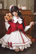 Red Vow - Sweet Lolita Long-Sleeve OP Dress in Red & White - image 9