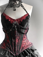 Goth Spiderweb Lace Wine Red Vampire Boned Corset - image 2