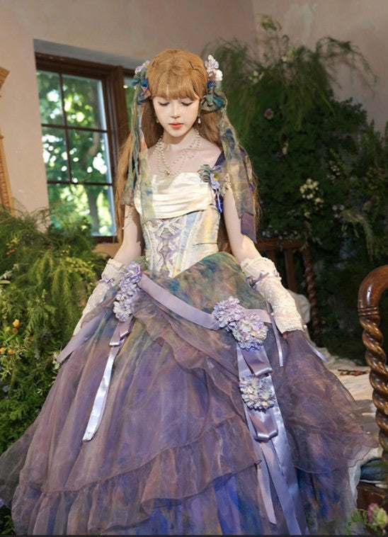 Wild Roses of Arles Purple Green Oil Painting Print Cowl Neck Tail JSK Classic Lolita Dress and Accessories - image 13
