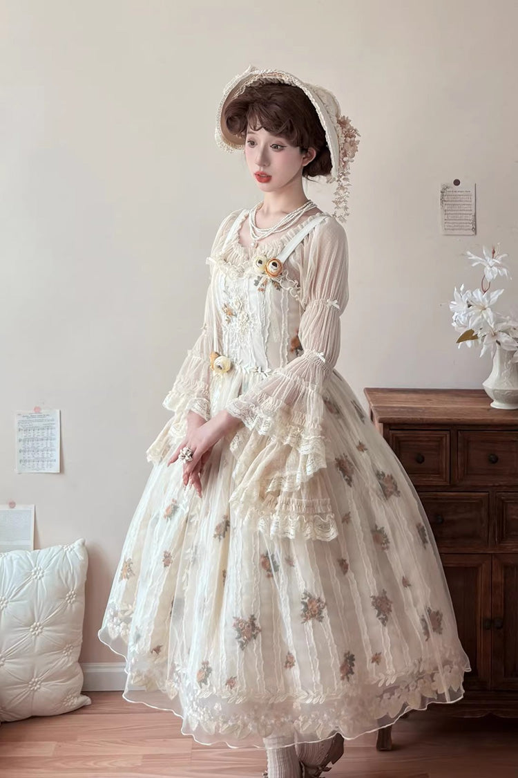 Chloris - Floral Embroidered Sweet Lolita JSK Dress in Apricot - image 2