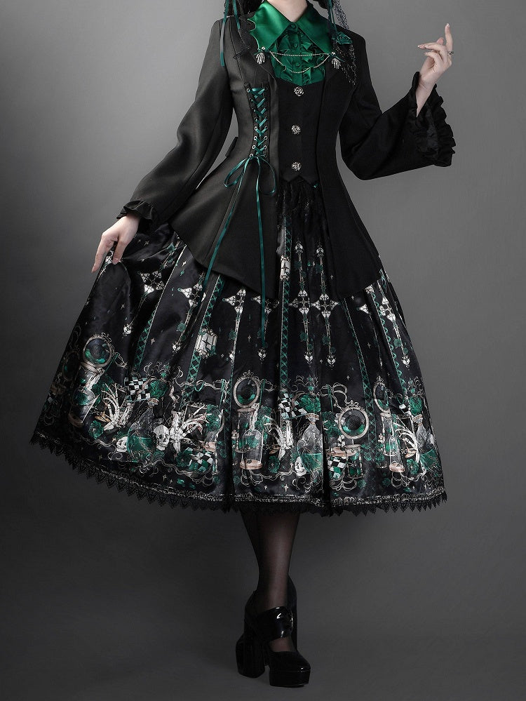 Green Rosette and Skull Print Gothic Corset JSK - image 7