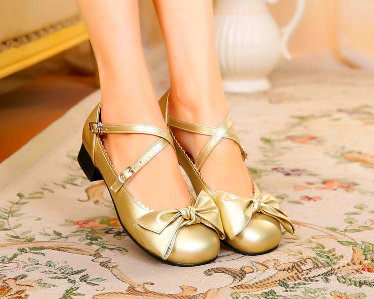 Bow and Low Heel Cross Band Lolita Leather Shoes - image 6