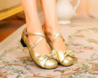 Bow and Low Heel Cross Band Lolita Leather Shoes - image 6
