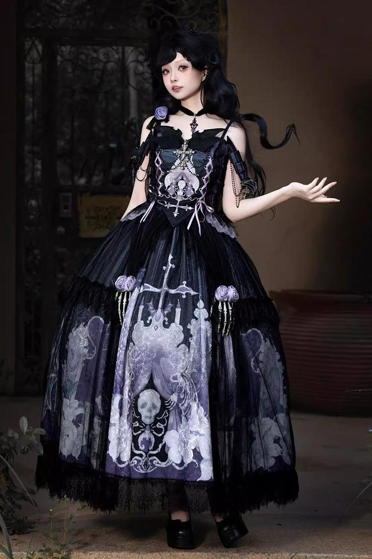 Skull Magic Gothic Lolita Top and Skirt Set in Black and Blue - image 9