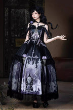 Skull Magic Gothic Lolita Top and Skirt Set in Black and Blue - image 9