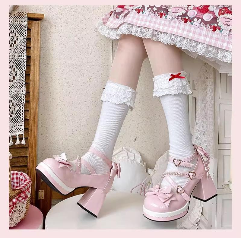 Crush Complex - Sweet Lolita Heel Shoes, Pearls & Bows - image 18