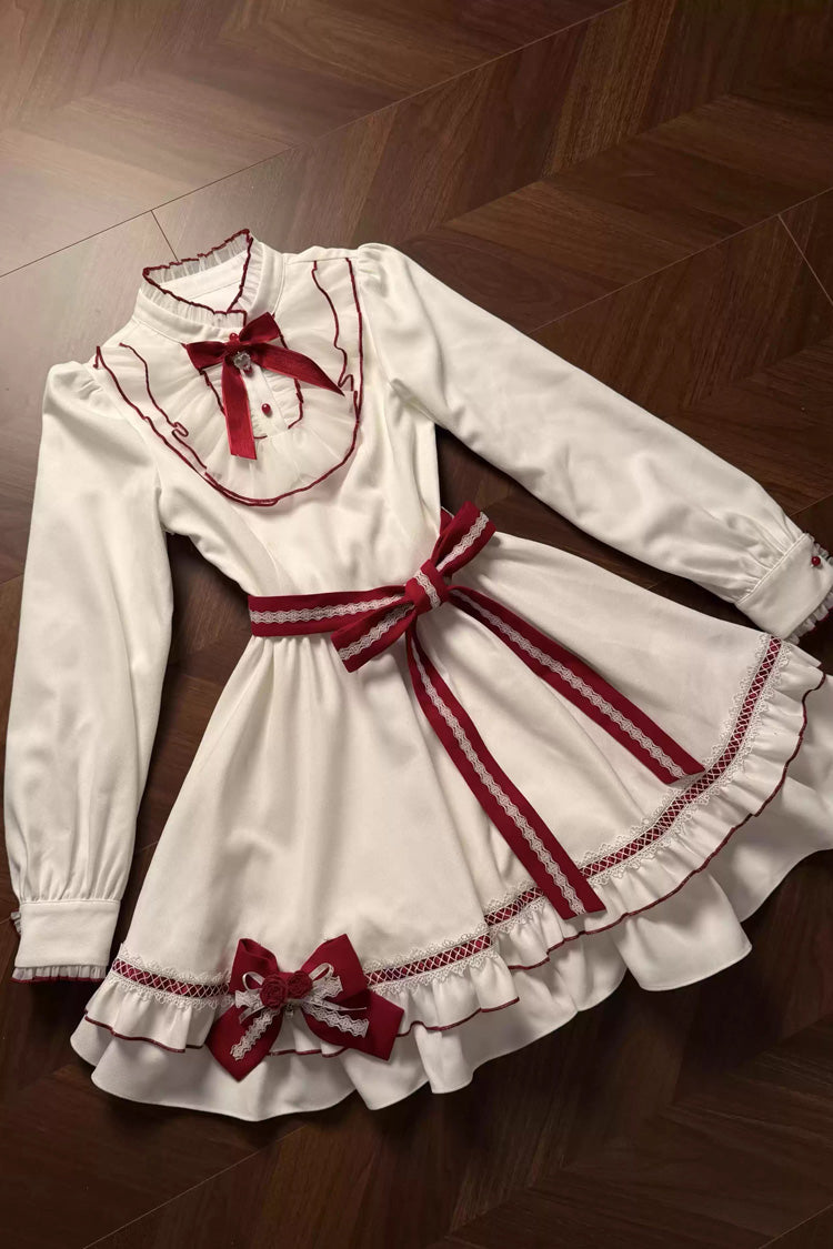 Red Vow - Sweet Lolita Long-Sleeve OP Dress in Red & White - image 14