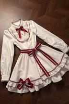 Red Vow - Sweet Lolita Long-Sleeve OP Dress in Red & White - image 14