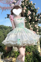 Leiffu - Sleeveless Ruffle Bowknot Lace Lace-Up Sweet Ballet Lolita JSK Dress - image 1