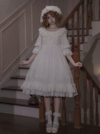 All White High-Waist Shiro Lolita Short-Sleeve Dress - image 4
