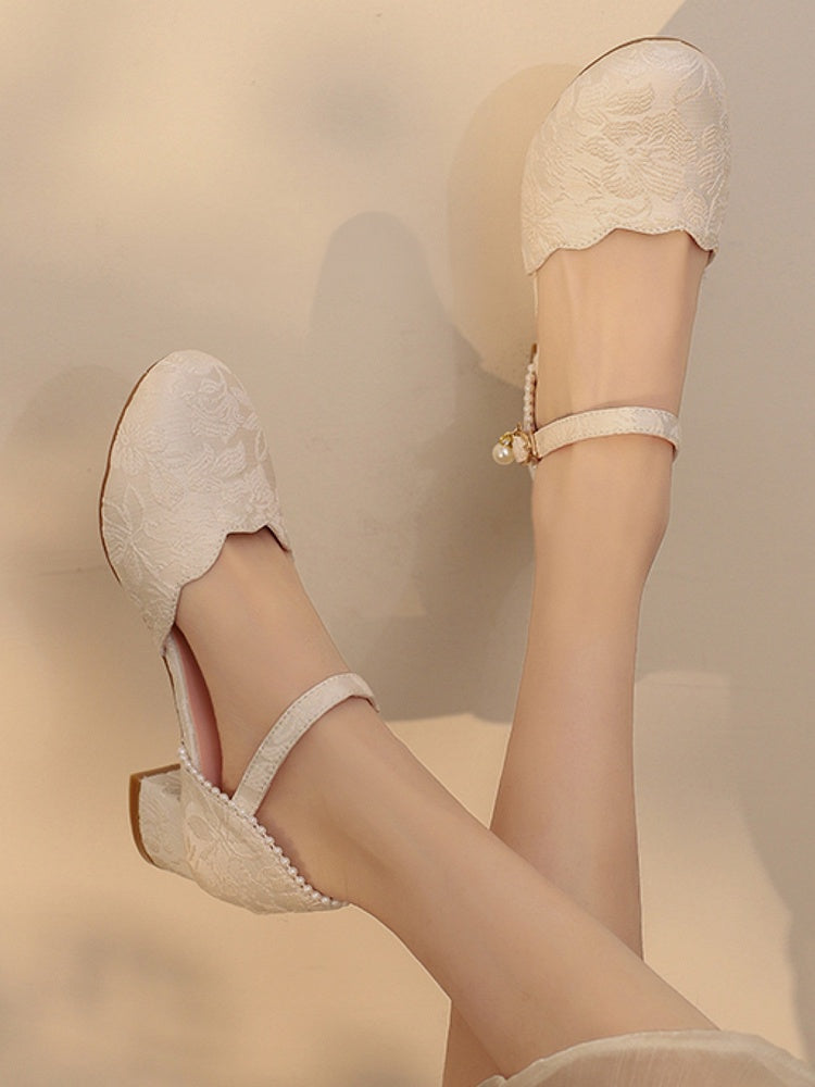 Qi-Inspired Beige Beaded Heel Lolita Sandals - image 1
