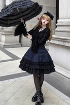 Escape - Double-Layered Jacquard Striped Printed Ruffled Slim Gothic Lolita JSK Dress 3 Colors - image 8