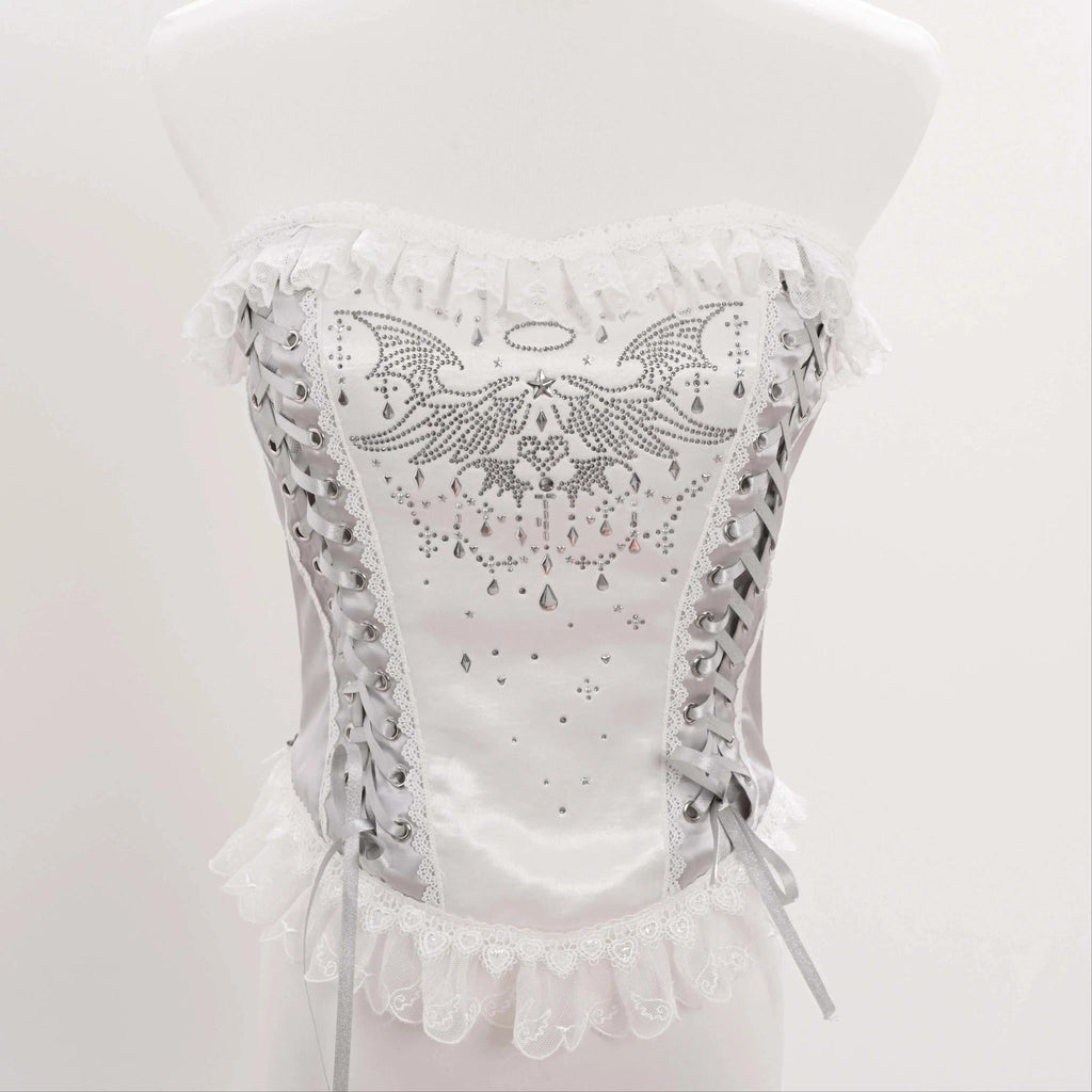 Metallic Angel - Silver-white Punk Lolita JSK, Wing and Rhinestone Details - image 41