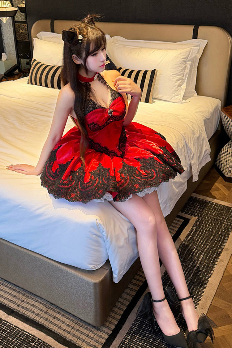 Lace Cat - Gothic Ballet Lolita JSK Dress in Red - image 5