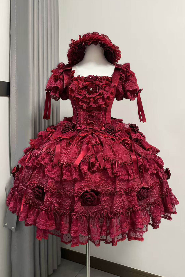 Rose Manor - Square Collar Short Sleeves Ruffled Bow Lace Classic Lolita Dress - image 1