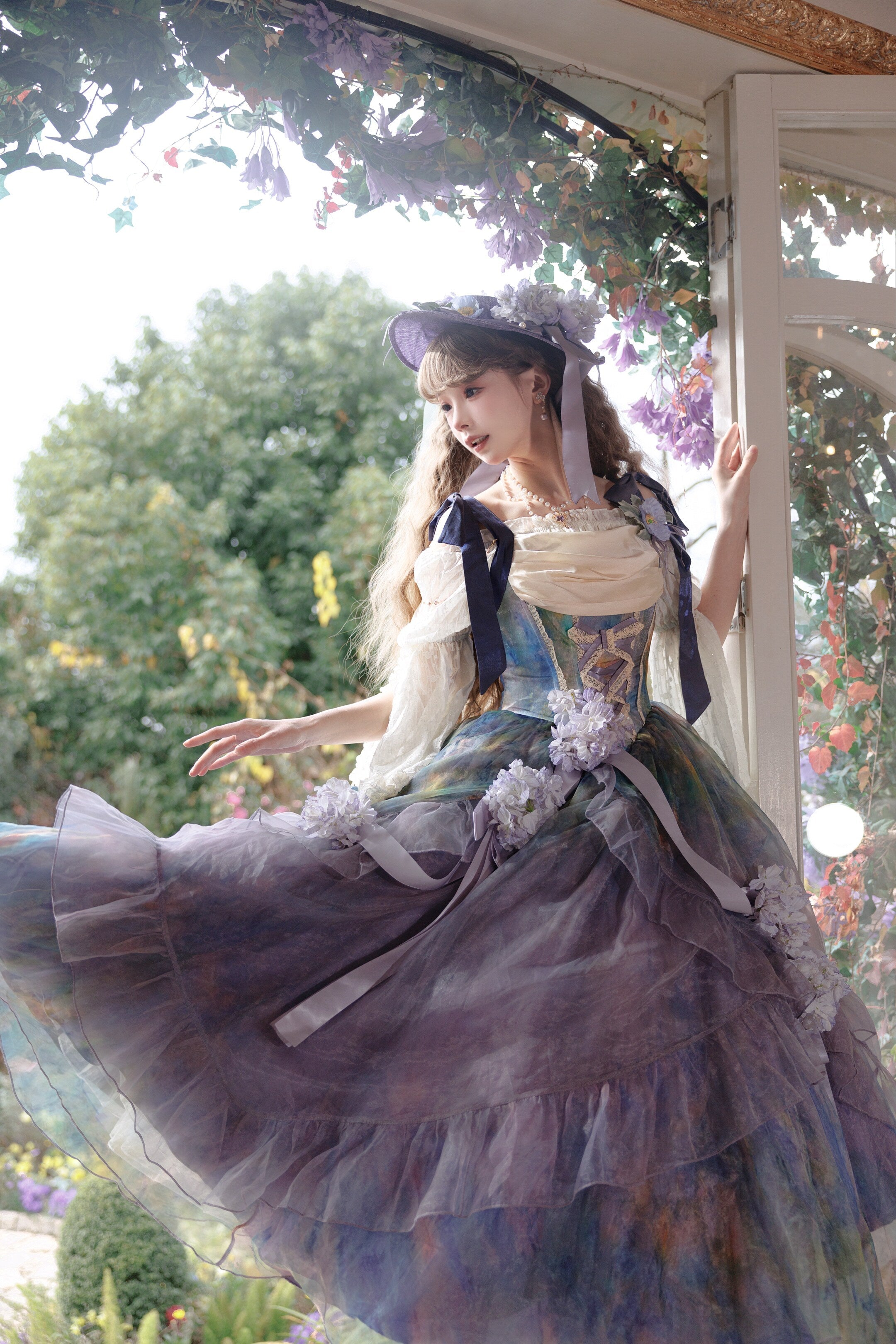 Wild Roses of Arles Purple Green Oil Painting Print Cowl Neck Tail JSK Classic Lolita Dress and Accessories - image 10