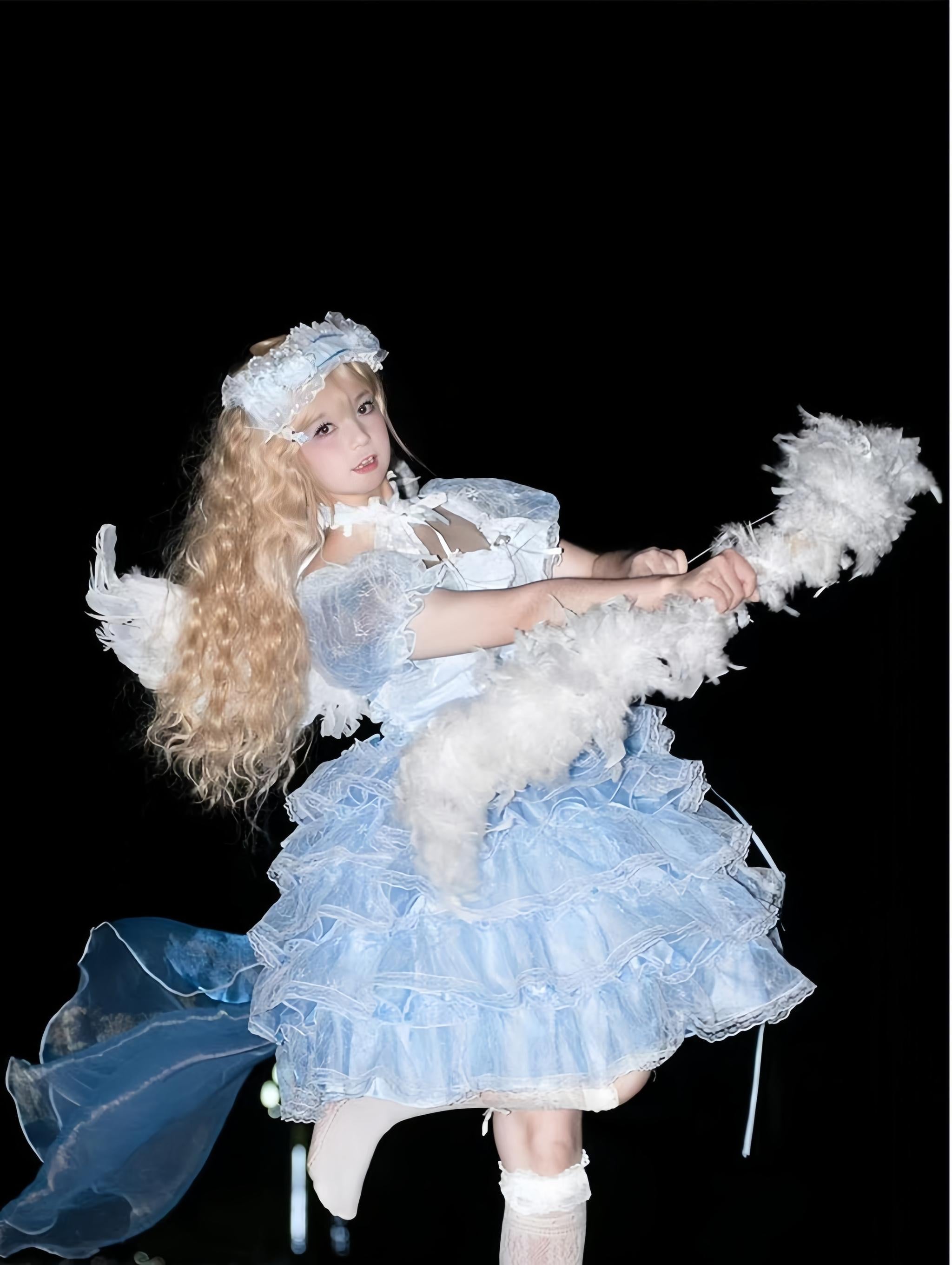Shisan District - Wedding Lolita OP Suit with Angel Demon Wings - image 6