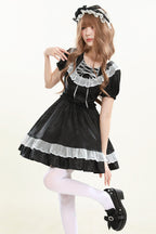 Night Alley Angel - Lapel Collar Short Sleeves Jacquard Ruffled Lace Gothic Lolita Dress - image 8