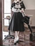 Vintage Black and White Classic Lolita Dress with Detachable Cape - image 1