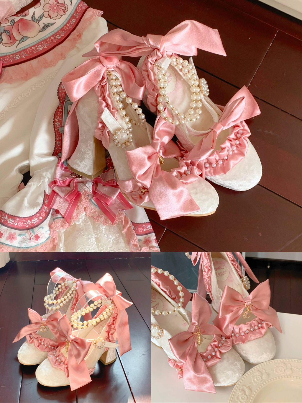 Ribbon Anthem - Wedding Classic Lolita Heels with Detachable Bow and Pearl Ribbon - image 4