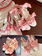 Ribbon Anthem - Wedding Classic Lolita Heels with Detachable Bow and Pearl Ribbon - image 4