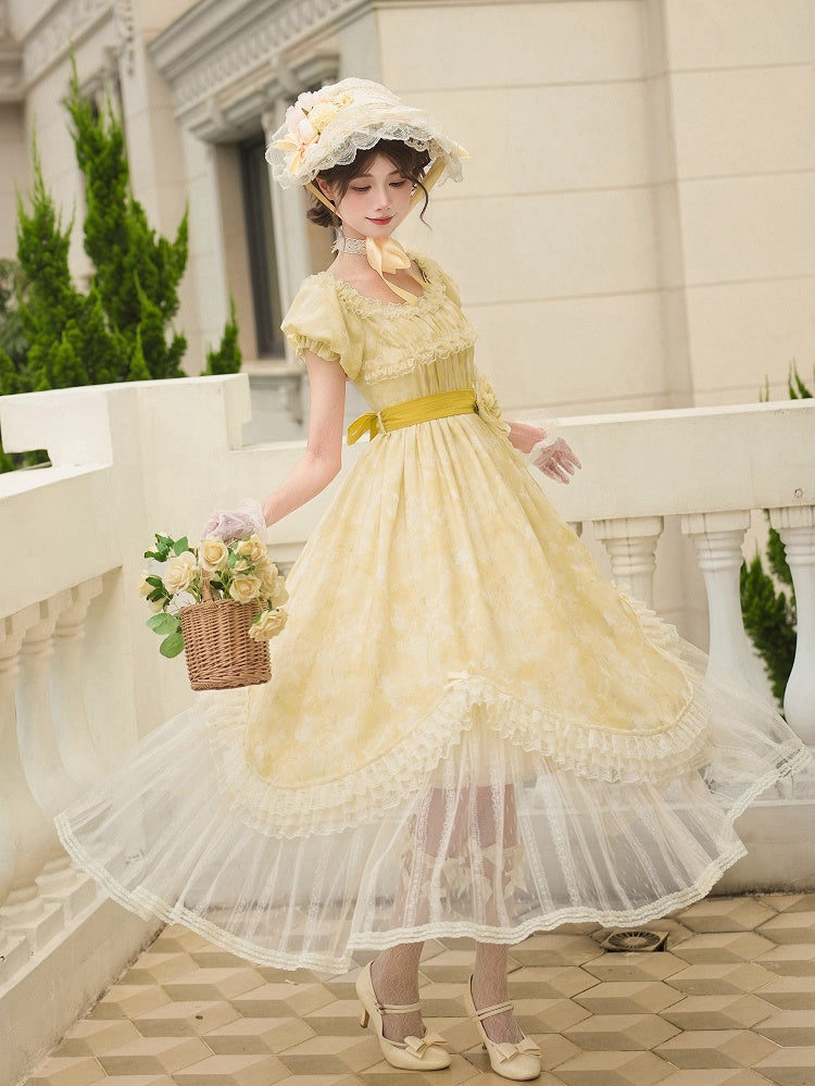Butterfly Print Light Yellow Off-Shoulder Lolita OP Dress - image 6