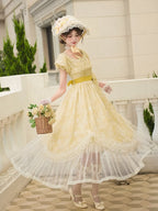 Light Yellow High-Waist Scalloped Lolita OP Full Set - image 3