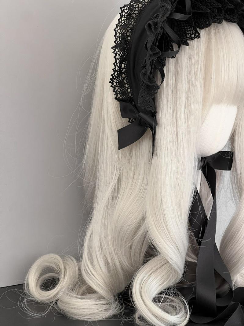Gothic Lolita Lace Bonnet Wide Brim Bow BNT Headwear - image 4