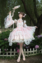 Spring Entwined with Cherry Clouds - Short Sleeves Embroidered Bow Lace Sweet Lolita Dress - image 10