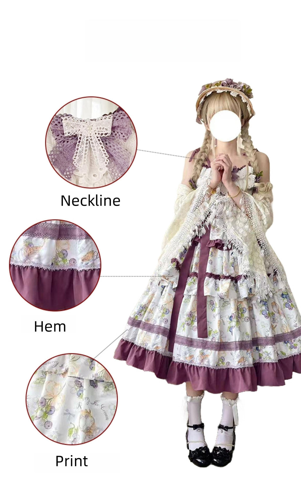 Blueberry Midsummer - Country Lolita Tiered JSK, Blueberry Print - image 16
