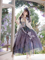 Wild Roses of Arles Purple Green Oil Painting Print Cowl Neck Tail JSK Classic Lolita Dress and Accessories - image 4