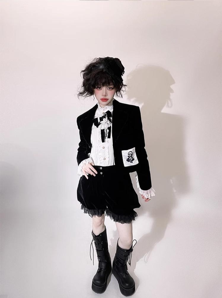 Erosion Heart F-Type - Ouji Lolita Suit Black Velvet Shorts and Skirt - image 30