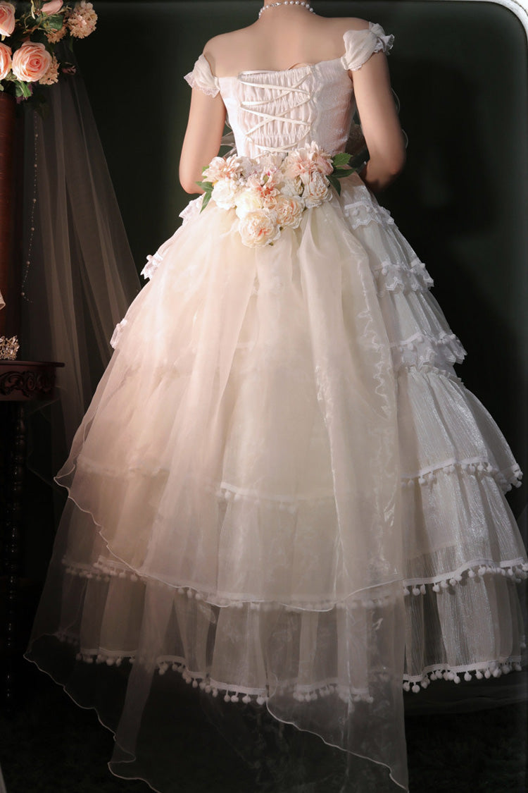 Multi-Layered Ruffled Bride Bow Pearl-Decorated Sweet Lolita JSK Dress Full Set 2 Versions - image 3