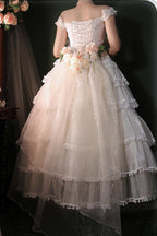 Multi-Layered Ruffled Bride Bow Pearl-Decorated Sweet Lolita JSK Dress Full Set 2 Versions - image 3