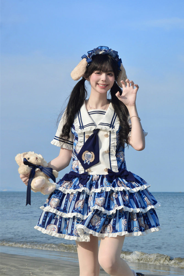 Glory of the Dog - Sweet Lolita Navy-Collar OP Dress in 2 Blues - image 4