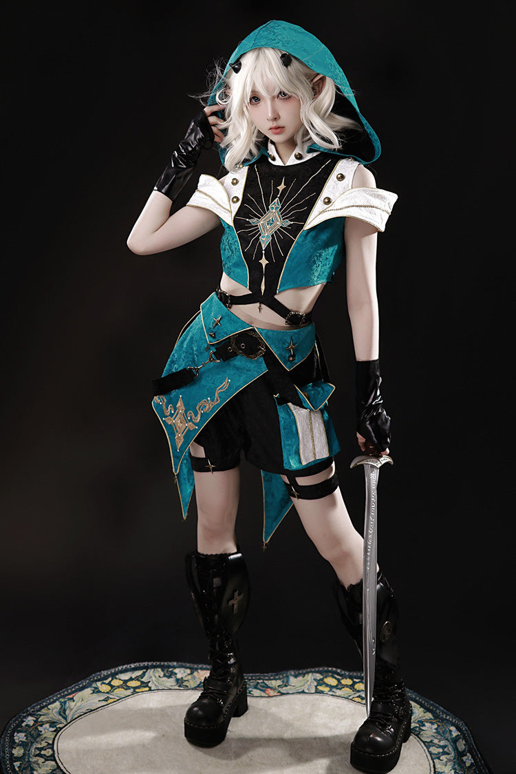 Traveler's Outfit Ouji Hooded Top and Shorts Set in Blue and Green - image 11