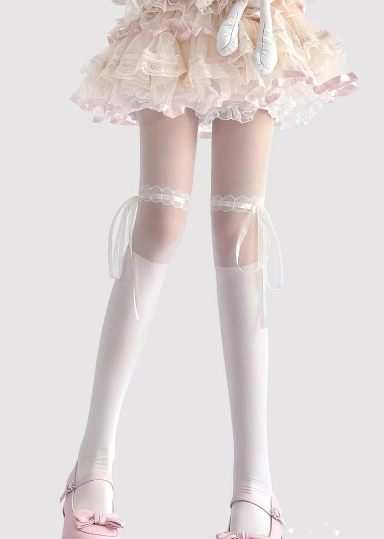 Lace-Splice Lolita Thigh-High Socks - image 2