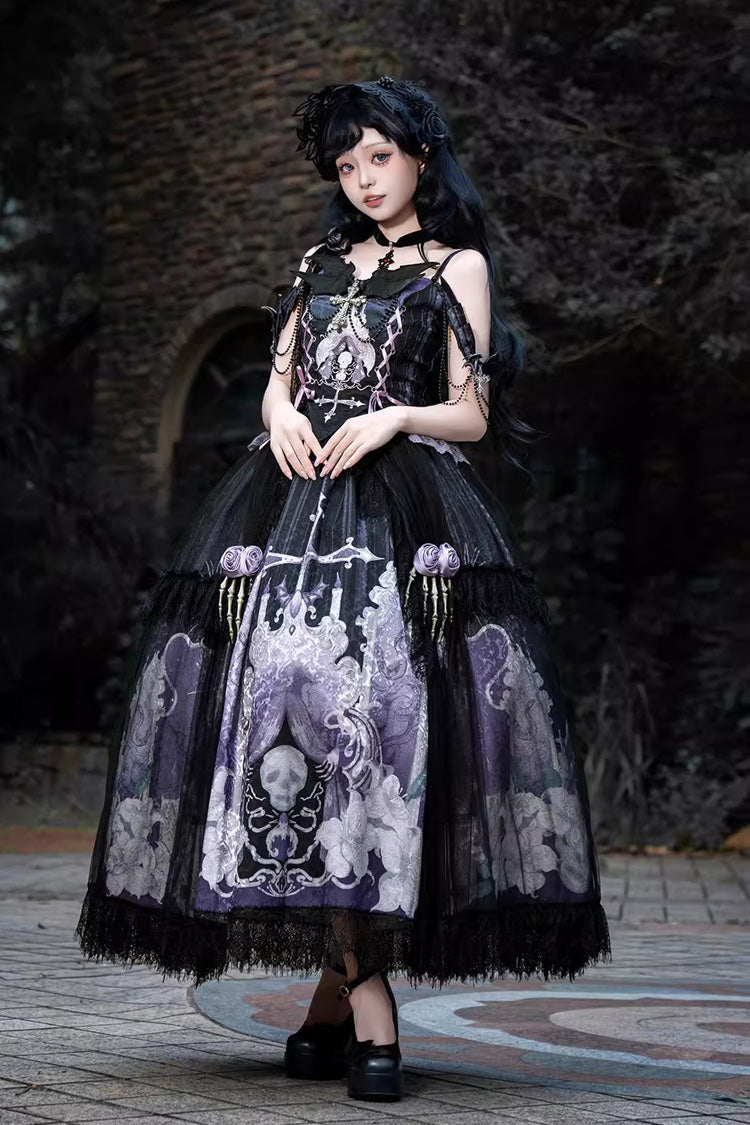 Skull Magic Gothic Lolita Top and Skirt Set in Black and Blue - image 1