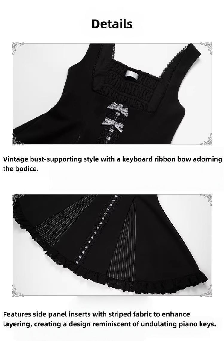 Monochrome Sonata - Classic Lolita Bust-supporting JSK Set, Piano Inspired - image 5